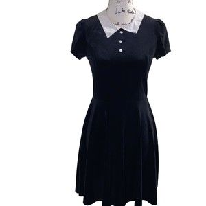 "HOT TOPIC" “Wednesday Adams” Black Velvet White Pullover Women’s Sm Dress EUC